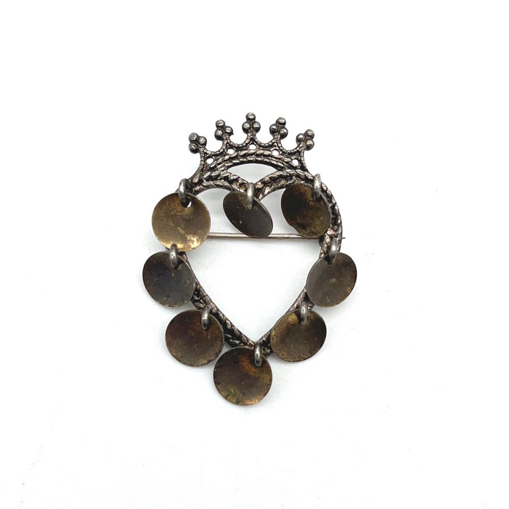 Vintage Norwegian Einar Modahl Heart Solje Wedding Brooch 830 Silver